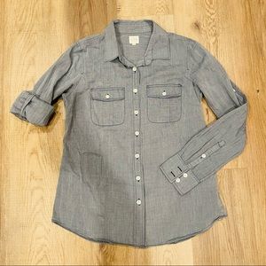 J Crew “The Perfect Shirt” Greyish-Light Blue thin Button Up - Roll Up Sleeve